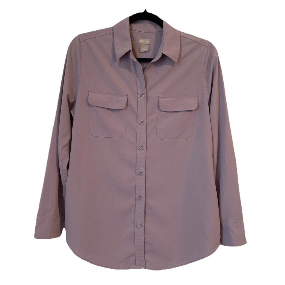 Chicos Size 0 Womens Small Top Lavender Long Sleeve Pockets Soft